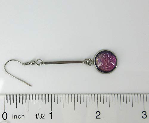 Stainless Steel Dark Pink Rainbow Colorshift Glitter Glass Matchstick Dangle Earrings