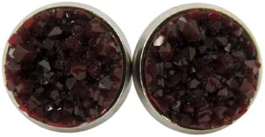 Summerfield Collection Stainless Steel Matte Faux Druzy Stone Stud Earrings 10mm (Black Cherry)