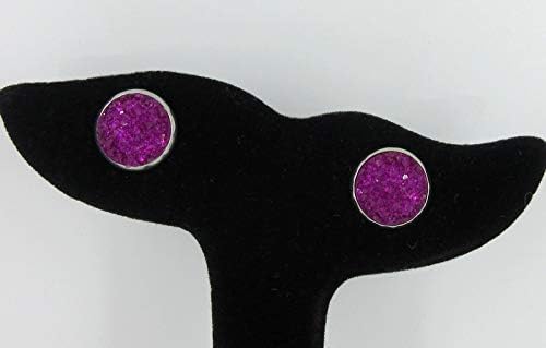 Summerfield Collection Stainless Steel Deep Magenta Faux Druzy Stone Stud Earrings (12mm)