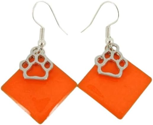 Summerfield Collection Silver-tone Paw Print Charm Enamel Dangle Earrings (Orange)