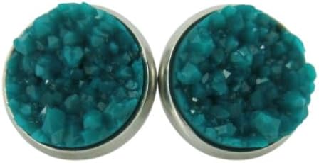 Summerfield Collection Silver-tone Faux Druzy Stone Stud Earrings 10mm (Teal Blue/Green)