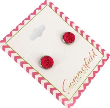 Summerfield Collection Stainless Steel Matte Faux Druzy Stone Stud Earrings 8mm (Magenta Pink)