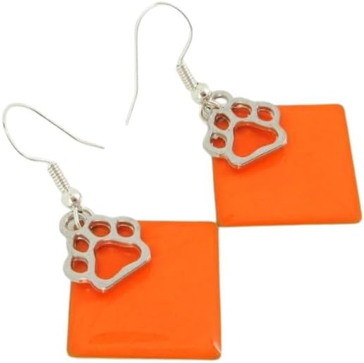 Summerfield Collection Silver-tone Paw Print Charm Enamel Dangle Earrings (Orange)