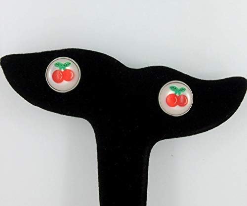 Summerfield Collection Stainless Steel Fruit Print Frosted Resin Stud Earrings 12mm (Cherry)