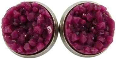 Summerfield Collection Stainless Steel Matte Faux Druzy Stone Stud Earrings 10mm (Plum Purple)