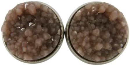 Summerfield Collection Duo Stud Earrings Stainless Steel Faux Druzy Stone 12mm Set (Taupe Brown/Navy Blue)