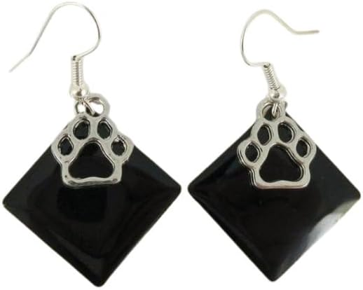 Summerfield Collection Silver-tone Paw Print Charm Enamel Dangle Earrings (Black)