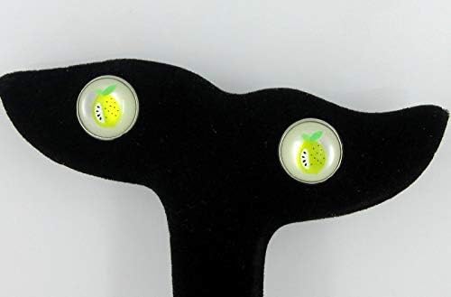 Summerfield Collection Stainless Steel Fruit Print Frosted Resin Stud Earrings 12mm (Lemon)