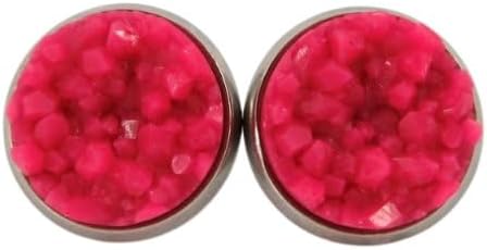 Summerfield Collection Stainless Steel Matte Faux Druzy Stone Stud Earrings 10mm (Magenta Pink)