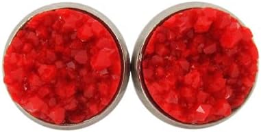 Summerfield Collection Stainless Steel Matte Faux Druzy Stone Stud Earrings 10mm (Classic Red)