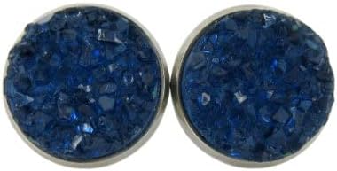 Summerfield Collection Stainless Steel Faux Druzy Stone Stud Earrings 12mm (Navy Blue)