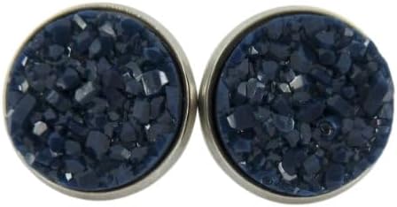 Summerfield Collection Duo Stud Earrings Stainless Steel Faux Druzy Stone 12mm Set (Taupe Brown/Navy Blue)