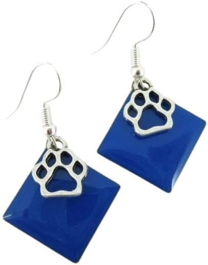 Summerfield Collection Silver-tone Paw Print Charm Enamel Dangle Earrings (Royal Blue)