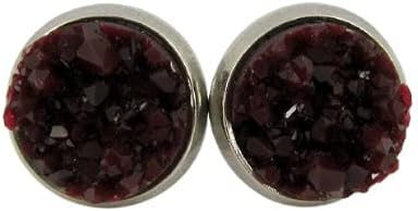 Summerfield Collection Stainless Steel Matte Faux Druzy Stone Stud Earrings 8mm (Black Cherry)