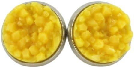 Summerfield Collection Stainless Steel Matte Faux Druzy Stone Stud Earrings 10mm (Mustard Yellow)