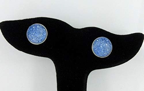 Summerfield Collection Stainless Steel Glacier Blue Faux Druzy Stone Stud Earrings (12mm)