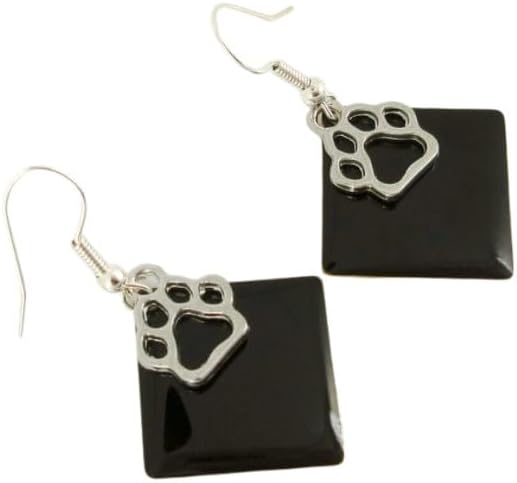 Summerfield Collection Silver-tone Paw Print Charm Enamel Dangle Earrings (Black)