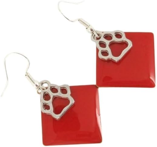 Summerfield Collection Silver-tone Paw Print Charm Enamel Dangle Earrings (Red)
