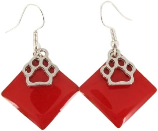 Summerfield Collection Silver-tone Paw Print Charm Enamel Dangle Earrings (Red)
