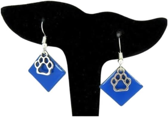 Summerfield Collection Silver-tone Paw Print Charm Enamel Dangle Earrings (Royal Blue)