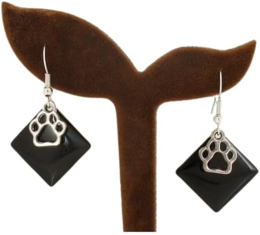 Summerfield Collection Silver-tone Paw Print Charm Enamel Dangle Earrings (Black)