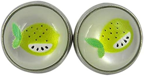 Summerfield Collection Stainless Steel Fruit Print Frosted Resin Stud Earrings 12mm (Lemon)