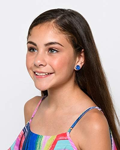 Summerfield Collection Silver-tone Solid AB Faux Druzy Stone Stud Earrings 12mm (Royal Blue)