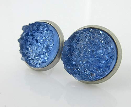 Summerfield Collection Stainless Steel Glacier Blue Faux Druzy Stone Stud Earrings (12mm)