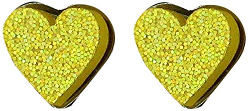 Stainless Steel Yellow Glitter Acrylic Heart Stud Earrings 8mm
