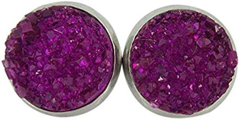Summerfield Collection Stainless Steel Deep Magenta Faux Druzy Stone Stud Earrings (12mm)