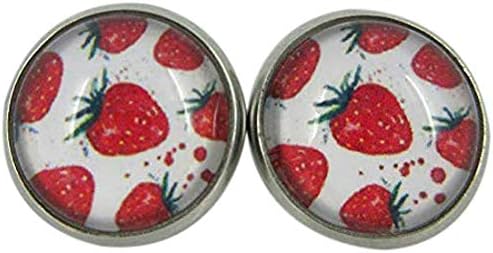 Summerfield Collection Stainless Steel Strawberry Printed Glass Stud Earrings 12mm