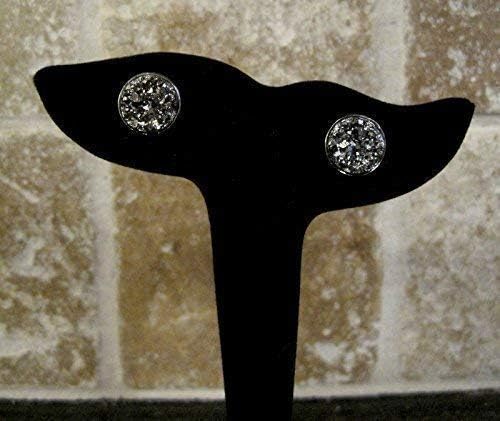 Hematite-tone Faux Druzy Stone Stud Earrings 12mm (Gunmetal Gray)