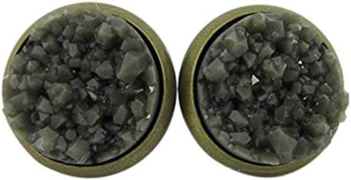 Summerfield Collection Antiqued Gold-tone Olive Green Faux Druzy Stone Stud Earrings (10mm)