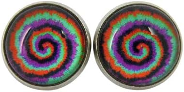 Summerfield Collection Stainless Steel Tie Dye Print Glass Stud Earrings 12mm (Halloween Swirl)