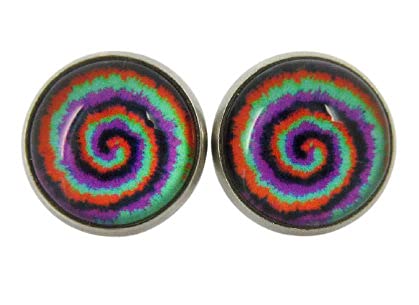 Stainless Steel Tie Dye Print Glass Stud Earrings 12mm (Halloween Swirl)