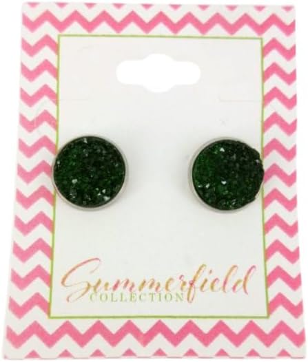 Summerfield Collection Stainless Steel Faux Druzy Stone Stud Earrings 12mm (Dark Green)