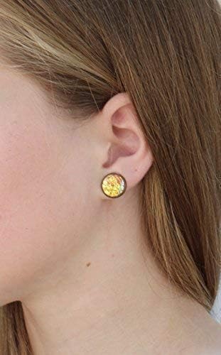 Summerfield Collection Antiqued Gold-tone Metallic Mermaid Scale Stud Earrings 12mm (Orange/Yellow AB)