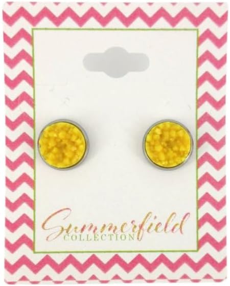 Summerfield Collection Stainless Steel Matte Faux Druzy Stone Stud Earrings 10mm (Mustard Yellow)