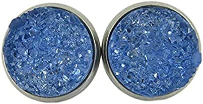 Summerfield Collection Stainless Steel Glacier Blue Faux Druzy Stone Stud Earrings (12mm)