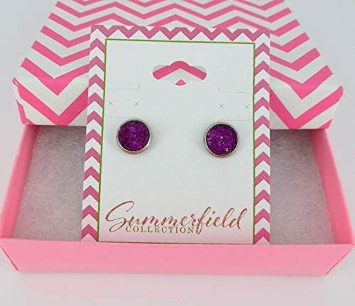 Summerfield Collection Stainless Steel Deep Magenta Faux Druzy Stone Stud Earrings (8mm)