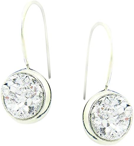Summerfield Collection Silver-tone Faux Druzy Stone Lever-back Drop Earrings 8mm (Silver)