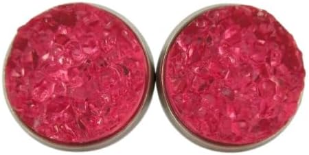 Summerfield Collection Duo Stud Earrings Stainless Steel Faux Druzy Stone 12mm Set (Pink/Gray)