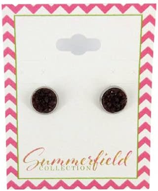Summerfield Collection Stainless Steel Matte Faux Druzy Stone Stud Earrings 8mm (Black Cherry)