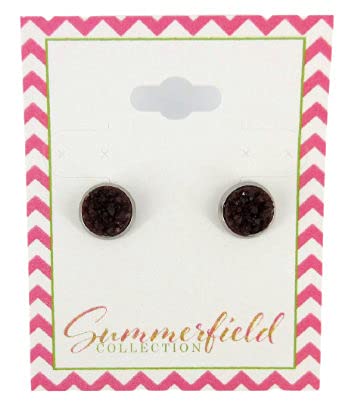 Stainless Steel Glitter Faux Druzy Stone Stud Earrings 8mm (Black Cherry)