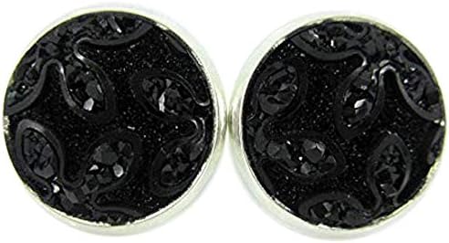 Summerfield Collection Silver-tone Frosted Flower Metallic Rainbow Stud Earrings 12mm (Black)