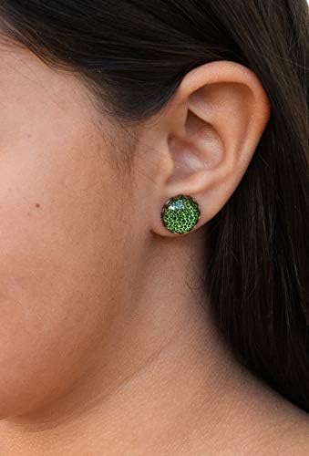 Summerfield Collection Antiqued Gold-tone Animal Print Glass Stud Earrings 12mm (Bright Green)