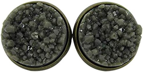Summerfield Collection Antiqued Gold-tone Olive Green Faux Druzy Stone Stud Earrings (12mm)