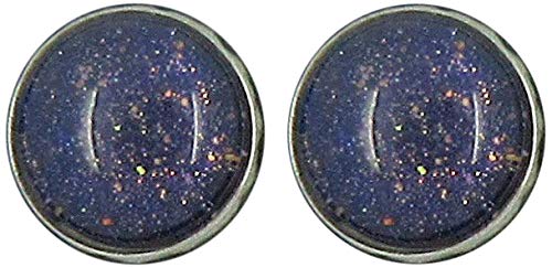 Stainless Steel Dark Purple and Gold Glitter Glass Stud Earrings Hand-painted 10mm