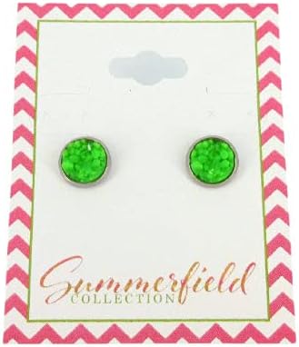 Summerfield Collection Stainless Steel Matte Faux Druzy Stone Stud Earrings 8mm (Green)