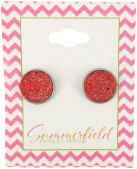 Summerfield Collection Stainless Steel Faux Druzy Stone Stud Earrings 12mm (Flamingo Pink)